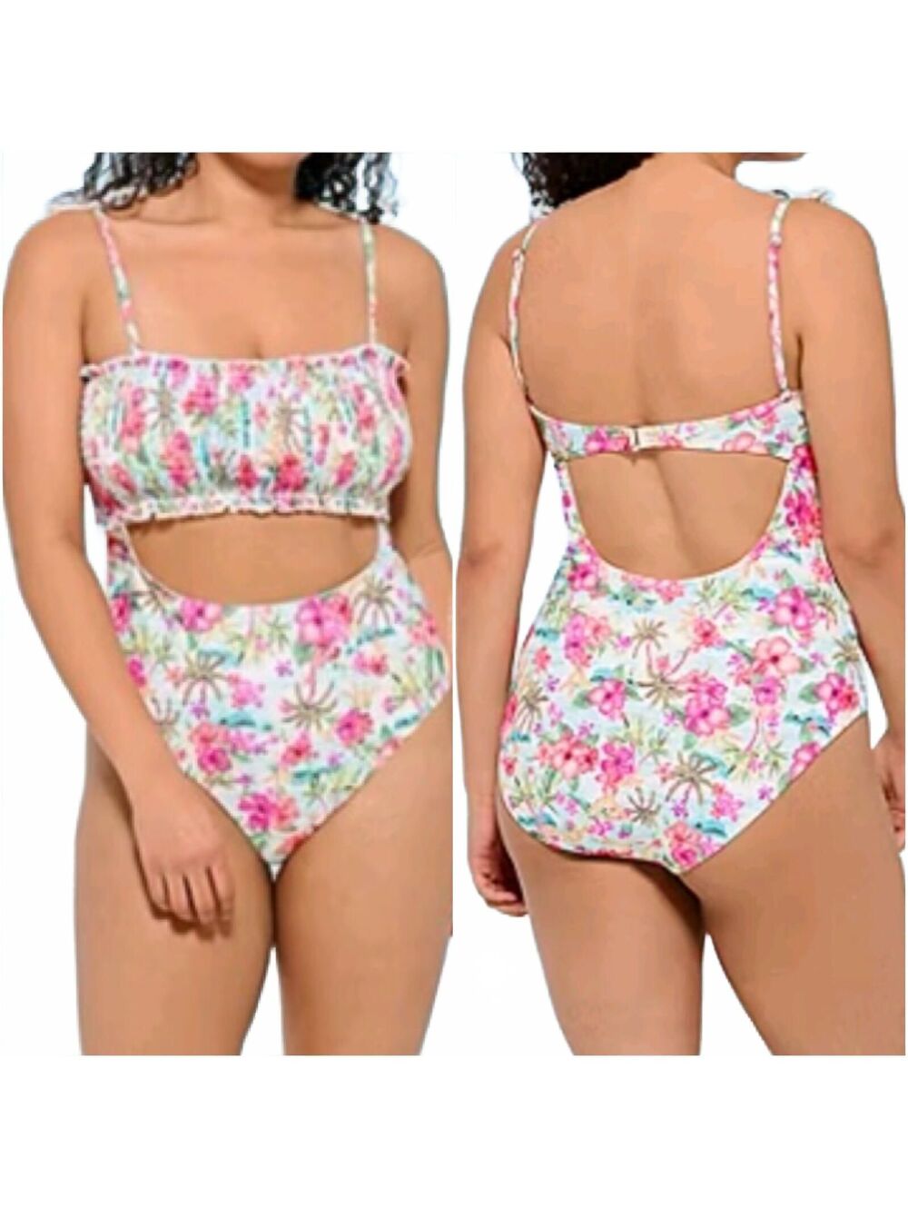 Decree Island Escape Floral Smocked Open One Piece Swimsuit Plus Size XXL